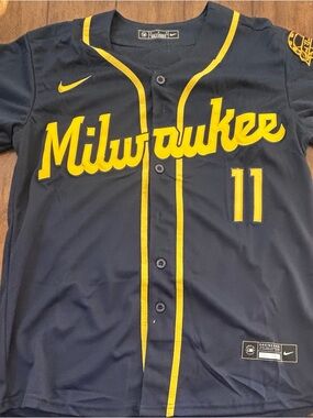 Milwaukee Brewers Jackson Chourio #11 Away Blue Jersey Adult Medium NWT